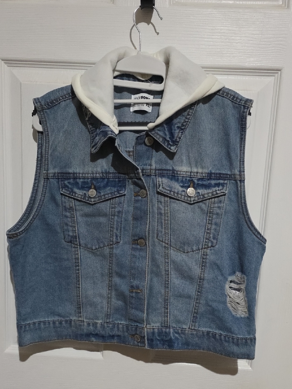 Ci Sono Blue Denim Vest with White Hood